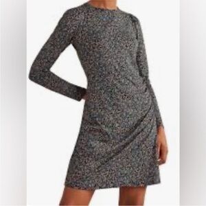 Boden long sleeve ruched stretch jersey knit ditzy floral dress Sz 10R